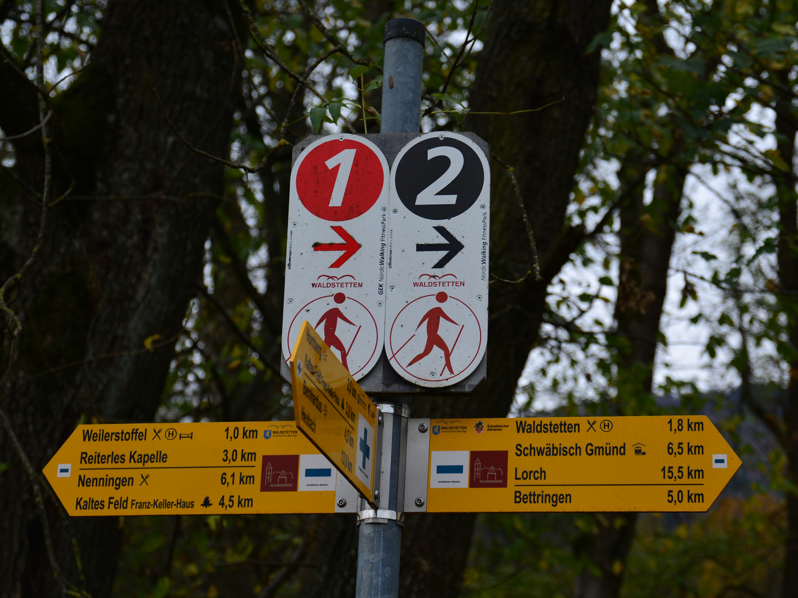  Kombinierte Beschildung der Nordic Walking-Routen und des Wanderwegenetzes zwischen Waldstetten und Weilerstoffel 